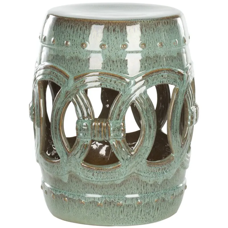 The modern Chinese side table is exquisitely made of green ceramics. The hollow shape can be placed in any space.