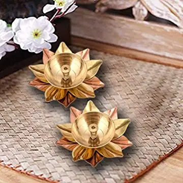 Finest Quality Wholesale Indian Brass Oil Diya for Hindu Pooja Religious Rituals set of 2 Indian Brass Lotus Diya Diwali Gift