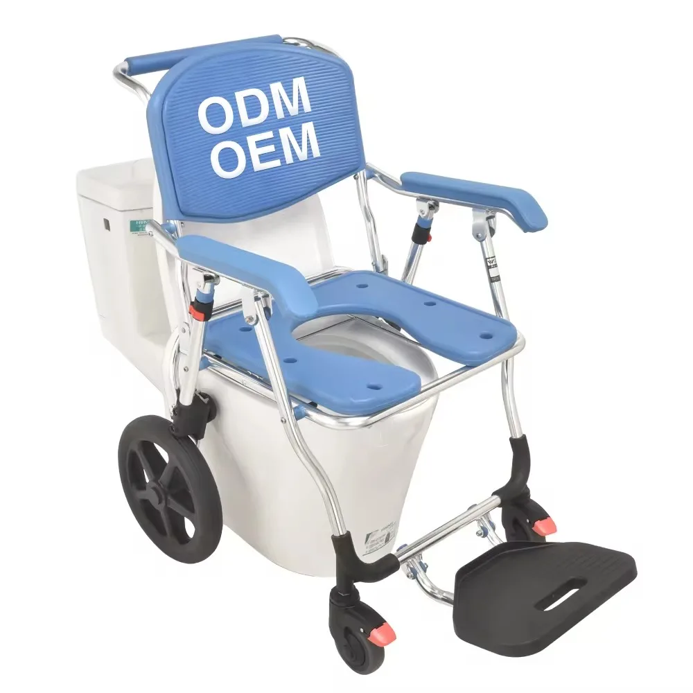 Mdeical Portable Folding Wheelchair Bathroom Chair Patient Multipurpose Aluminum Electric Types Commode Toilet Chair For Elderly