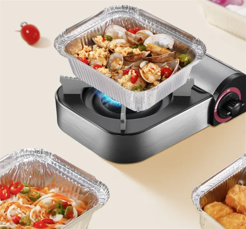 Newest Design Square Shape Colored Aluminum Foil Food Container With Lid Disposable Eco-friendly Home Kitchen Backing