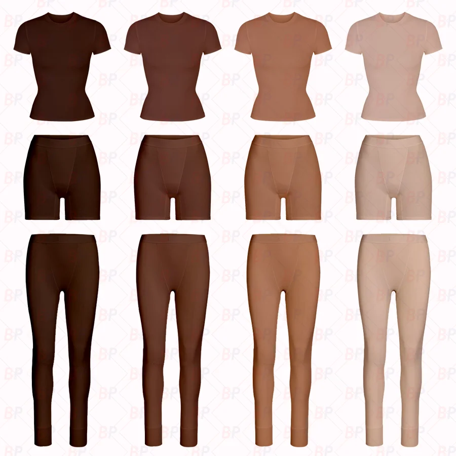 Custom Women Loungewear Set Modal Cotton Ribbed T-Shirt With Shorts Leggings Nude Skims Lounge Wear Two Piece Set Women Clothing