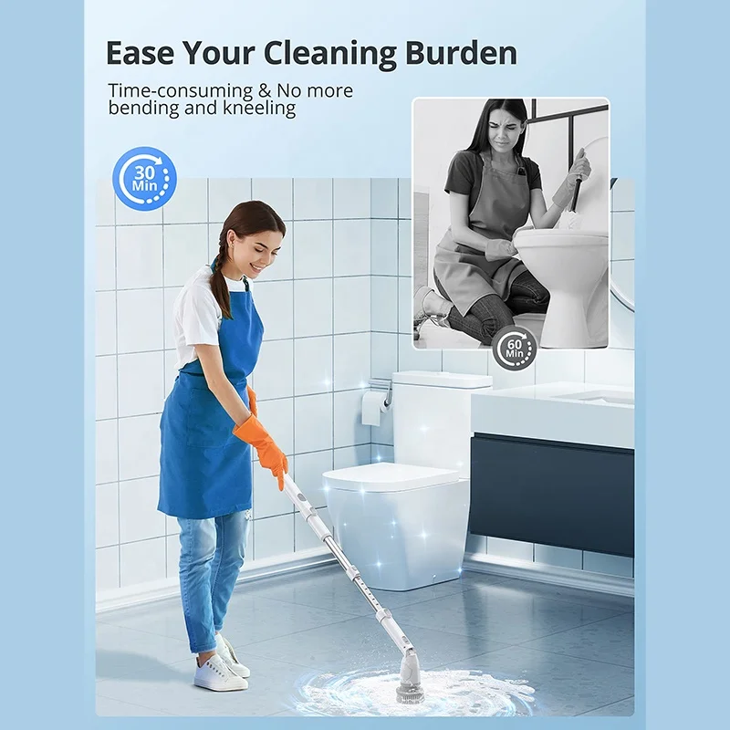 Adjustable Multi-function Handle for Washing Bathroom Tile Floor Electric Spin Scrubber Silicone Telescopic Cleaning Brush