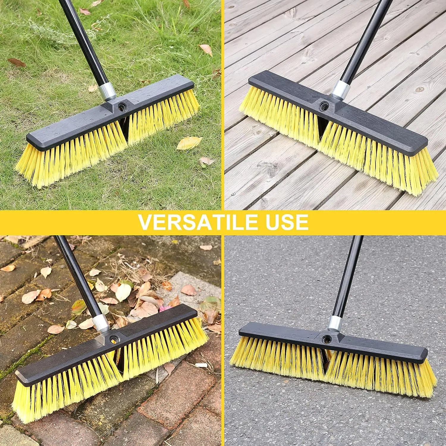 18 Inches Push Broom Outdoor- Heavy Duty Broom with  Long Handle for Deck Driveway Garage Yard Patio Concrete Floor Cleaning