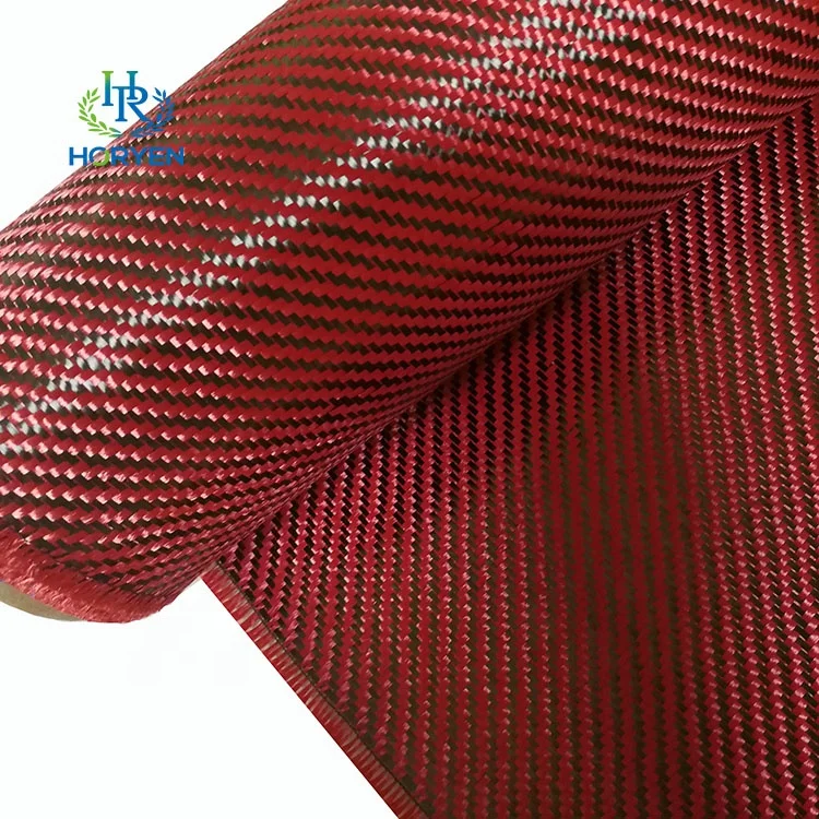 Red hybrid twill pattern 3K weave carbon fiber cloth jacquard fabric manufacturer