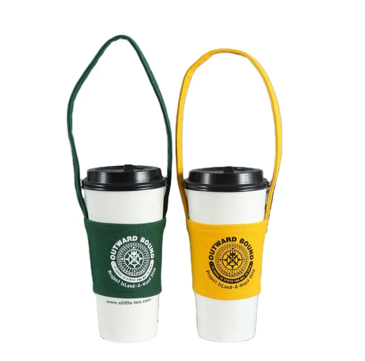 Custom Logo Modern Style Cup Sleeves Eco Friendly Reusable Beverages Gifts Canvas Coffee Cup Sleeves With Handle