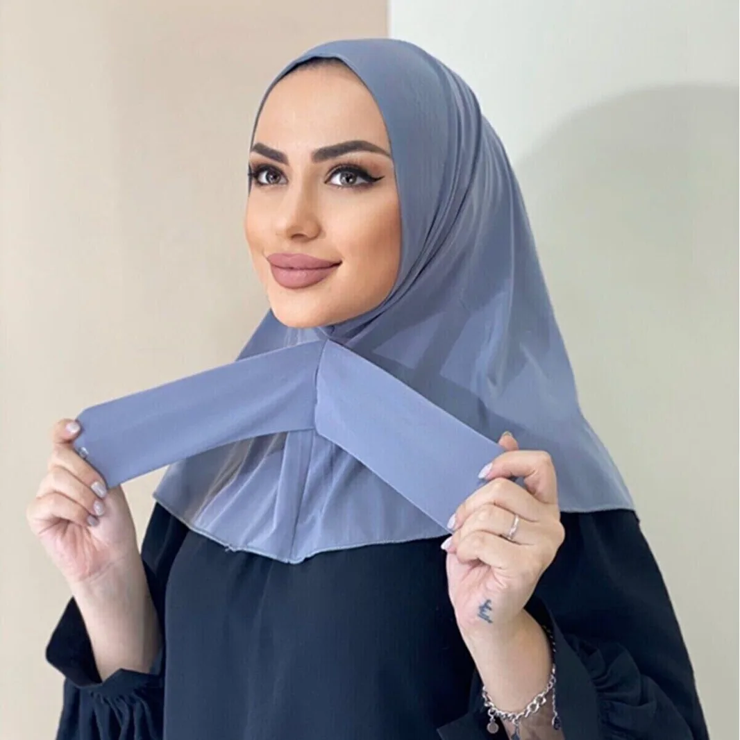 Malaysia American plain color blend fabric breathable elastic with button front instant scarf hijab