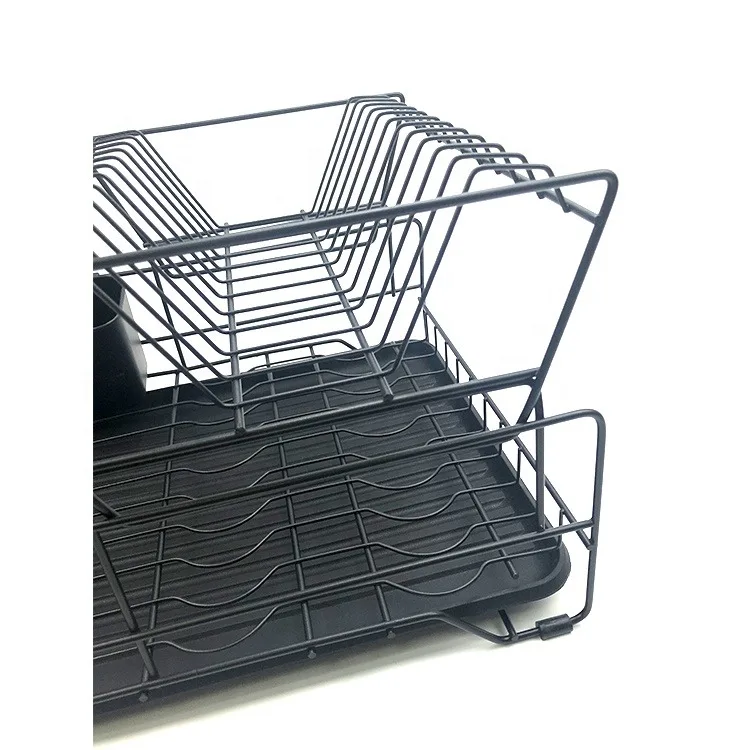 hot sale counter top double drying dish rack kitchen shelf two tiers metal wire drainer dish draining rack
