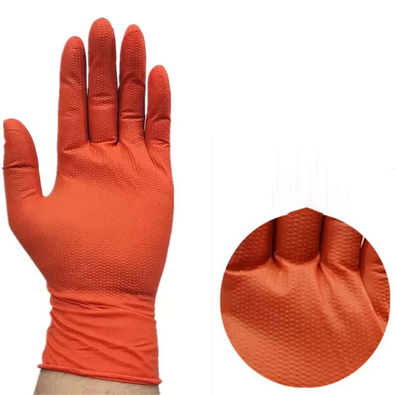 Automobile industrial black nitrile vinyl blending garage duty car repair use single layer 8 mil Black Orange mechanical gloves