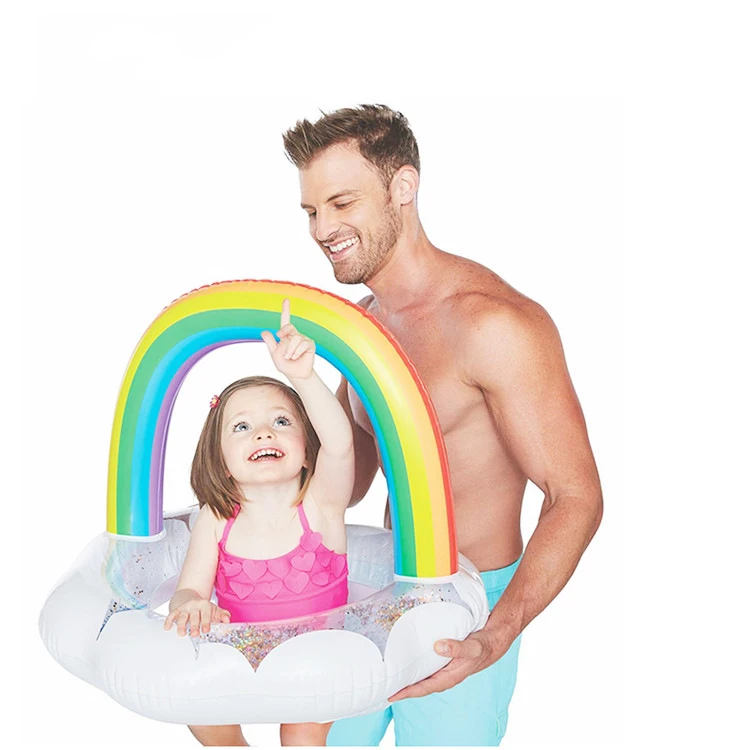 Симпатичное детское Надувное плавающее сиденье в форме радуги с блестками pvcc