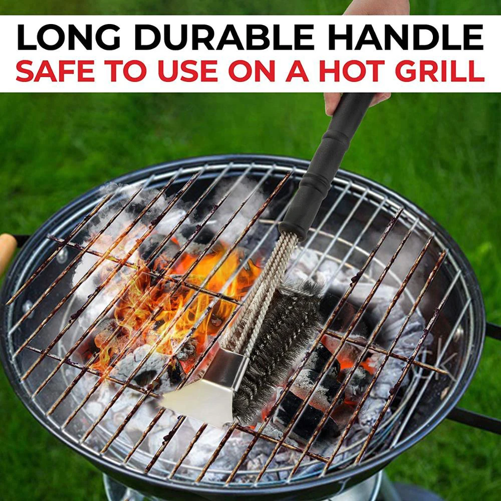 Barbecue Accessories Stainless Steel BBQ Grill Cleaning Brush Barbecue Grill Brush with Scraper