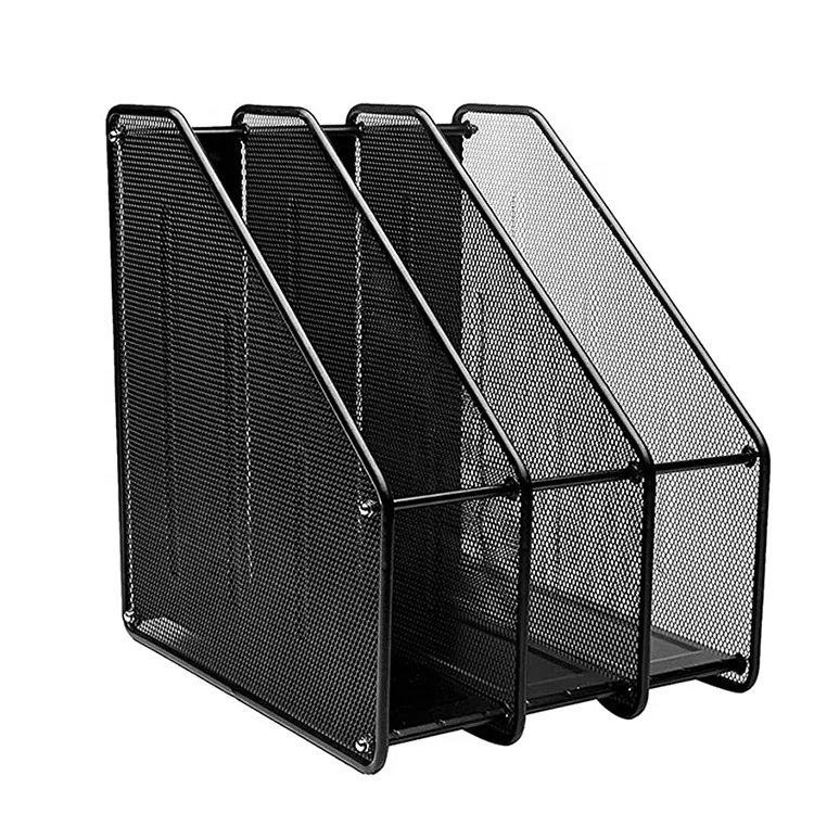 
High Quality Metal Mesh 4 Compartment Magazine Black Metal Mesh, Office Desktop Document & File Organizer Rack/Magazine Holder 