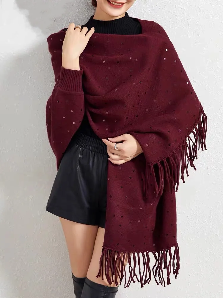 Simple multicolor warm knitted shoulder mink blanket poncho scarves shawls for women