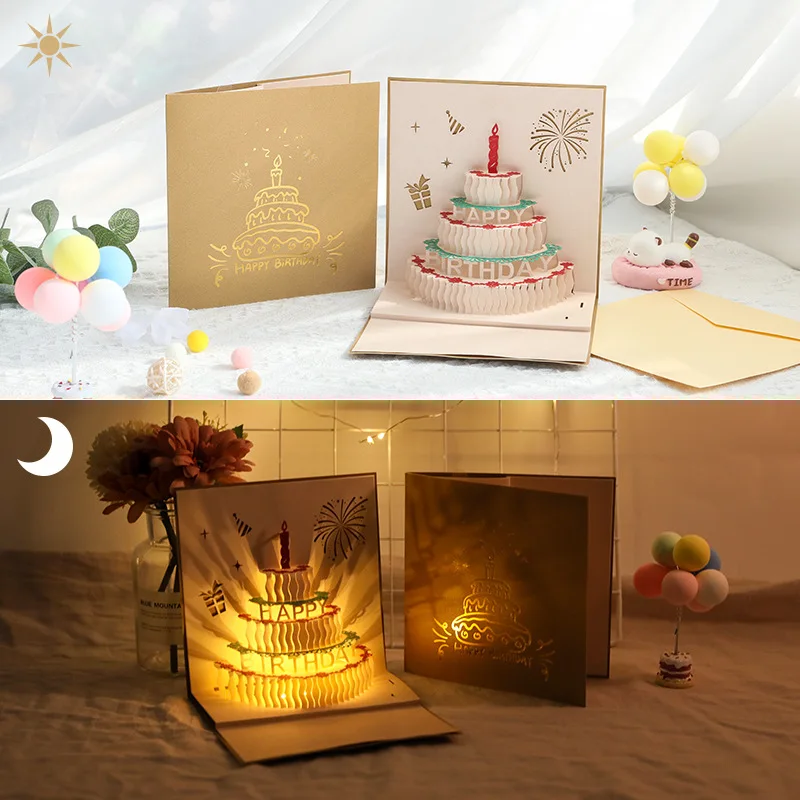 Birthday Card Sound Recording,3D Pop Up Cake Card,Singing and Glowing Happy Birthday Cake Greeting Cards
