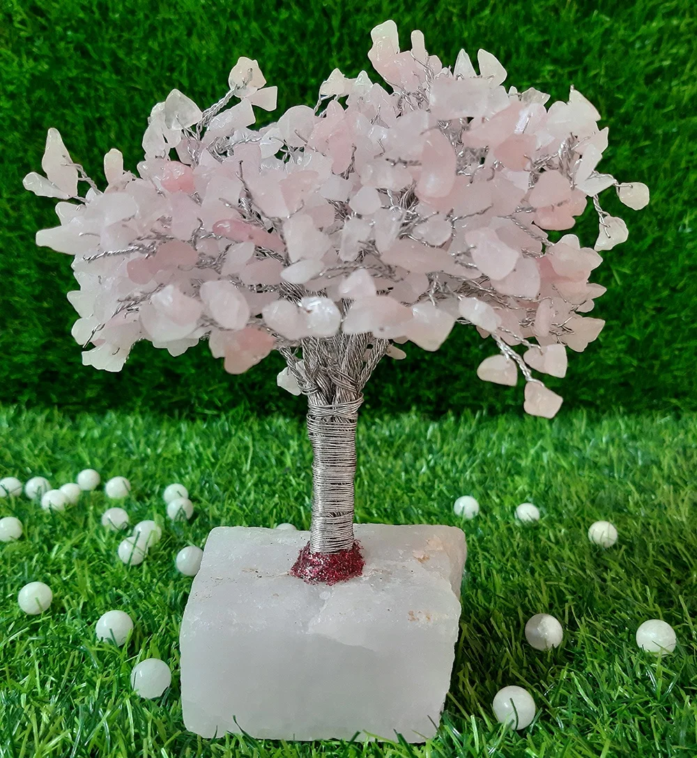 
Natural Rose Quartz Chips Beads Tress Crystal healing Stone Money Tree With Raw Crystal Stone Base For Home Decorative and gifts 