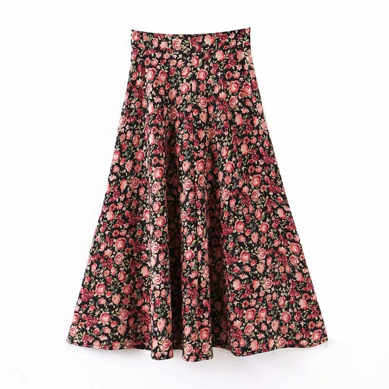 qz2490 women vintage holiday floral print a-line skirt ladies spring autumn long skirts saias women clothing