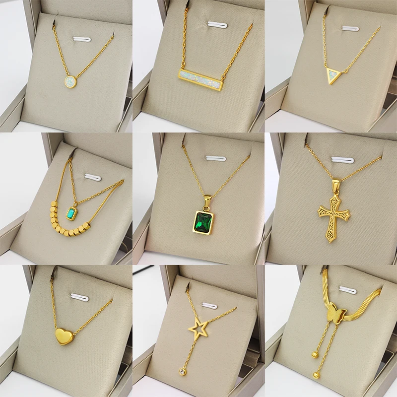 lucky heart necklace layered stainless steel 18k gold plated 3 layers herringbone snake chain necklace women chain necklaces