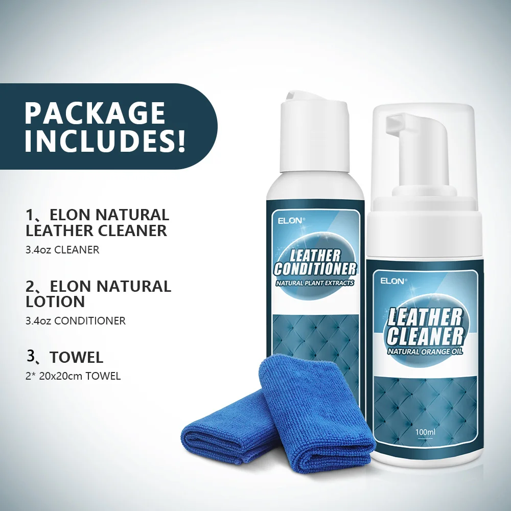 100% natural  Natural leather care kit 100ml foam leather cleaner +100ml leather conditioner care cleaner cream