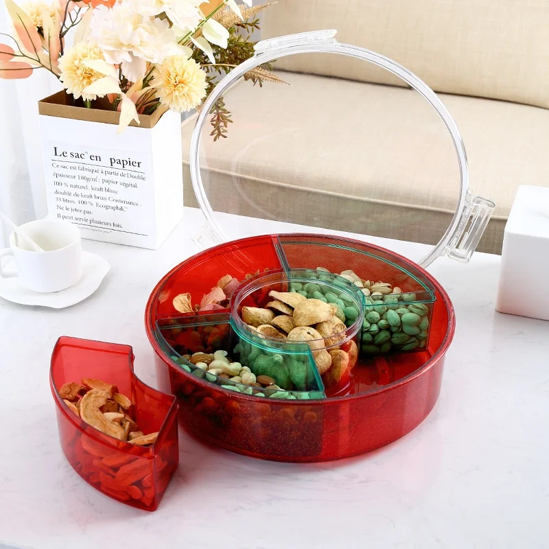 Food-grade durable desktop containers snack nut fruit home party use plastic divided snack storage box with lid