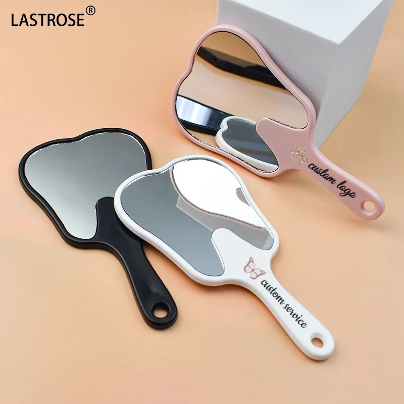 portable ABS Frame Handheld Tooth shape Mirror Multi-Color Handle Mirror private label tooth shape plastic mirror