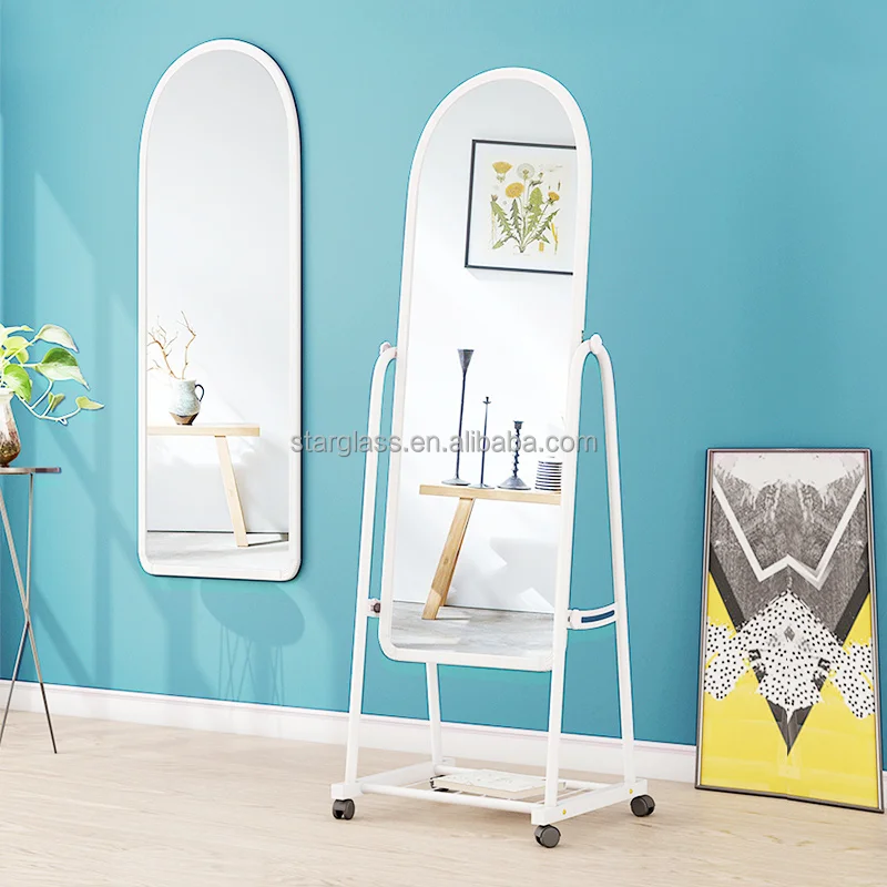 Hot Selling Modern Floor Frame Mirror Standing with Wheel Household Floor Standing Mirror,cheap standing mirror