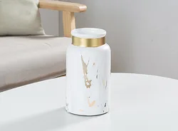 Simple Modern Home Flower Crafts Decorative Vases Nordic Style Golden Marbled Pattern White Ceramic Vase