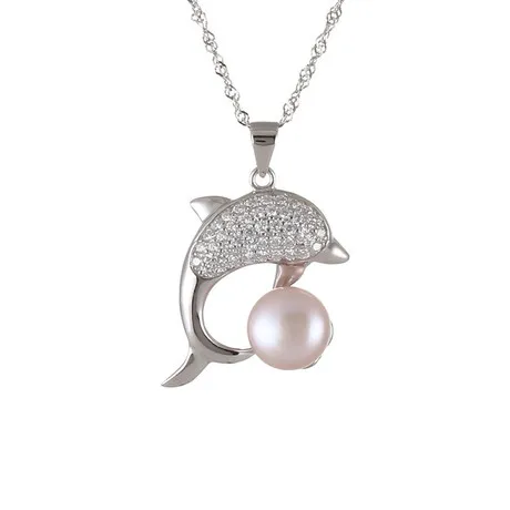 PUSHI Fashion dolphins silver necklace 925 sterling pearl chain necklace new necklace design for women for sale