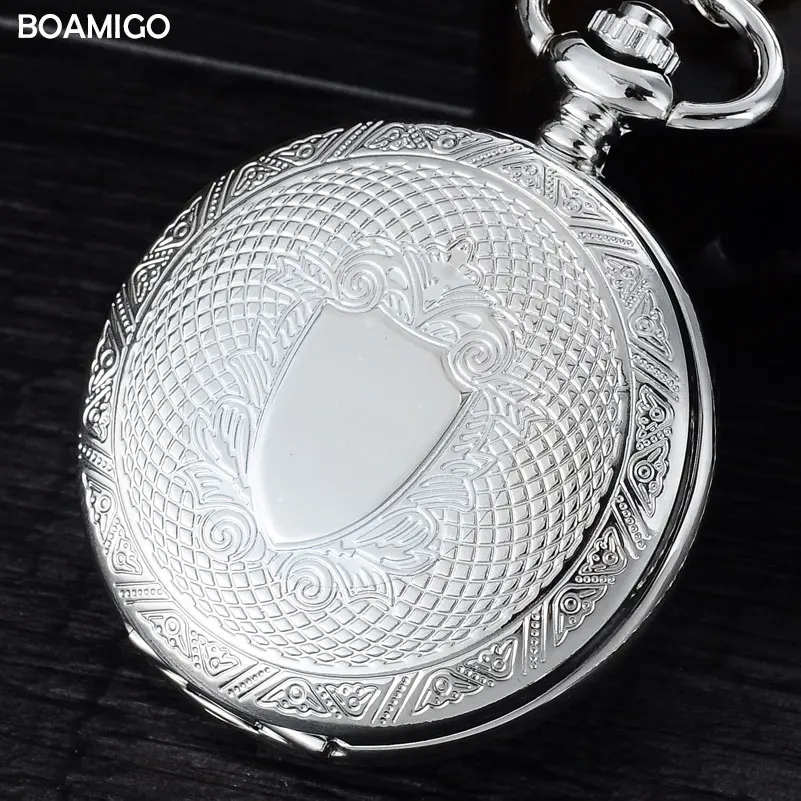 men pocket watches antique mechanical watches BOAMIGO skeleton roman number watches silver design gift clock reloj hombre