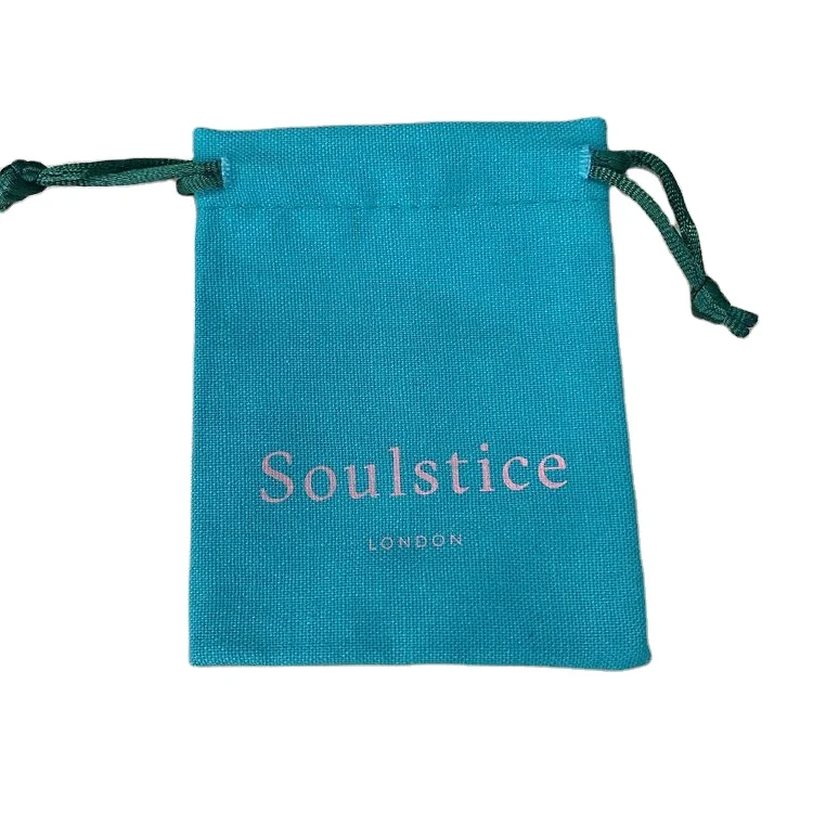 recycled cotton Canvas bag Drawstring Pouch Packaging Gift  Logo Printed Jewelry Bag dust bag pink color cotton jewelry pouch
