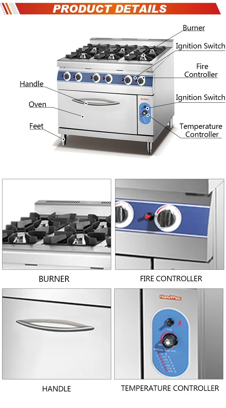 Appearance Wholesale Price 6-Burner Commercial Cooking Equipment Gas Cooking Range with Cooking Gas Oven For Food Equipment