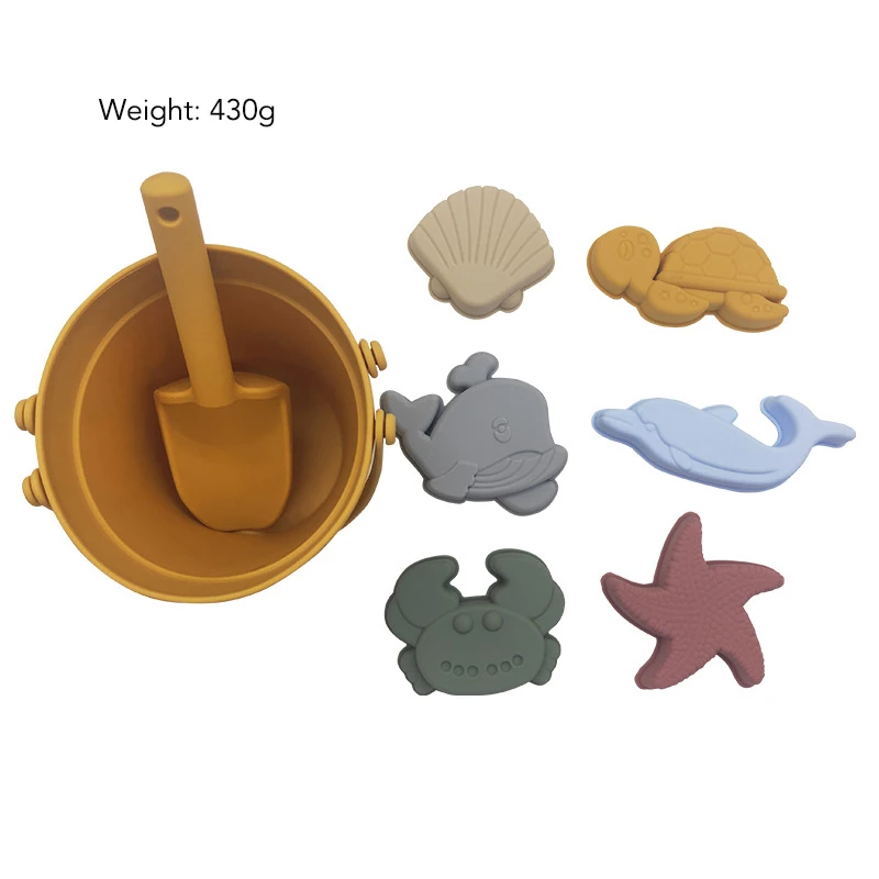 BPA FREE Portable Silicone Sand Bucket Toys Customized Silicone Beach Toys Silicone Bucket Pail and Spade sets