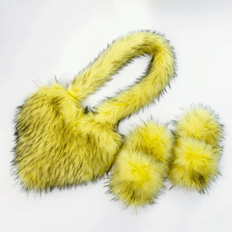 J&H wholesale fashion fur slippers women faux Raccoon fur bags Y2K ladies fashion matching shoes and bags set
