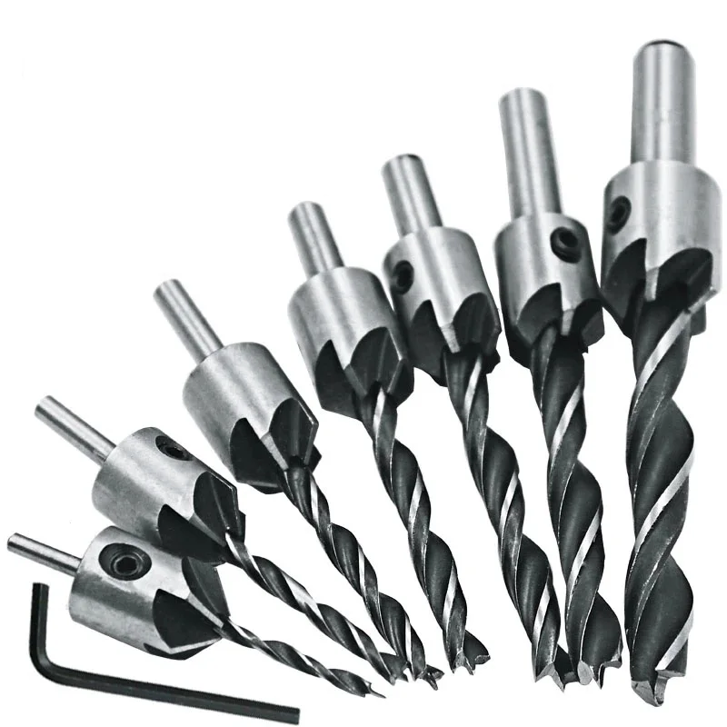 3mm-10mm Flutes HSS Countersink Drill Bit Set Reamer Woodworking Chamfer Drill Counterbore Hole Cutter Wood Screw Hole Drill Bit