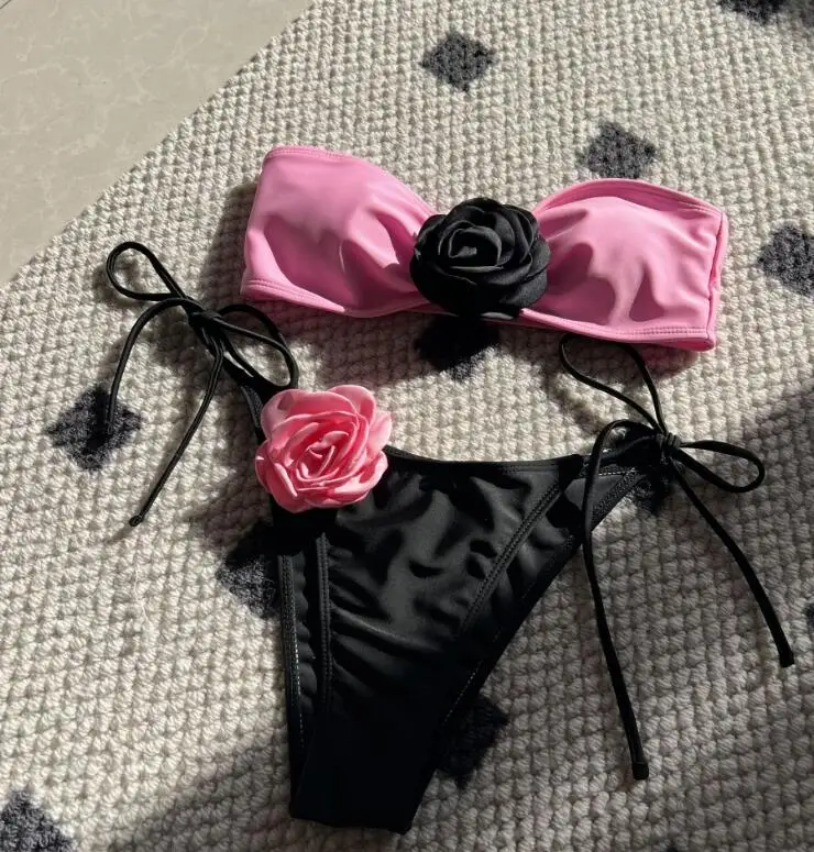 JUST ARRIVALS STOCK 13Colors 3D Print FLOWER Bandeau Top Swimsuit Sexy Ladies Cheap Mini Bikini Set
