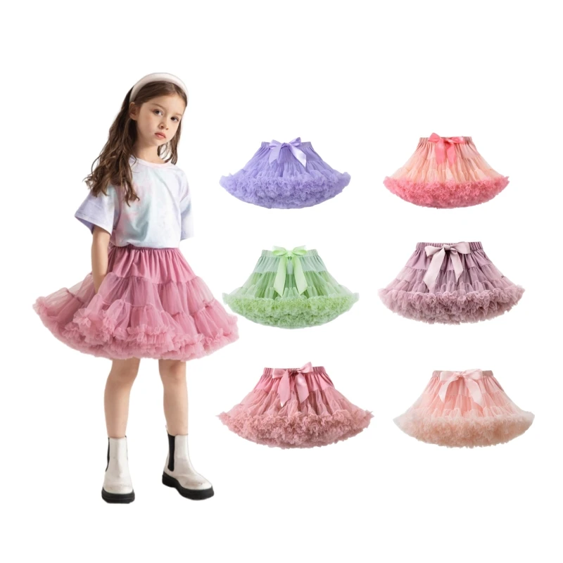 Candy Color Ruffled Baby Girl Pettiskirt Fluffy Ballet Kids Baby Girls Tutu Tulle Mini Skirt With Bow