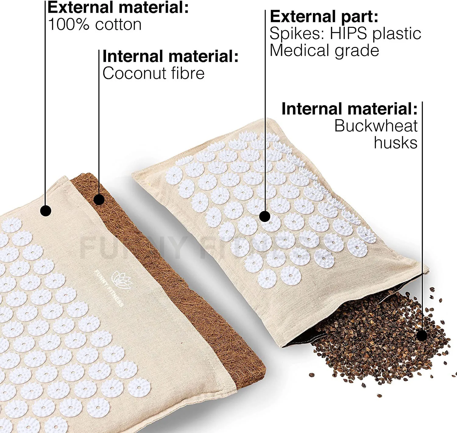 Eco-friendly Coconut Natural Fiber Acupressure Massage Mat With Buckwheat Pillow