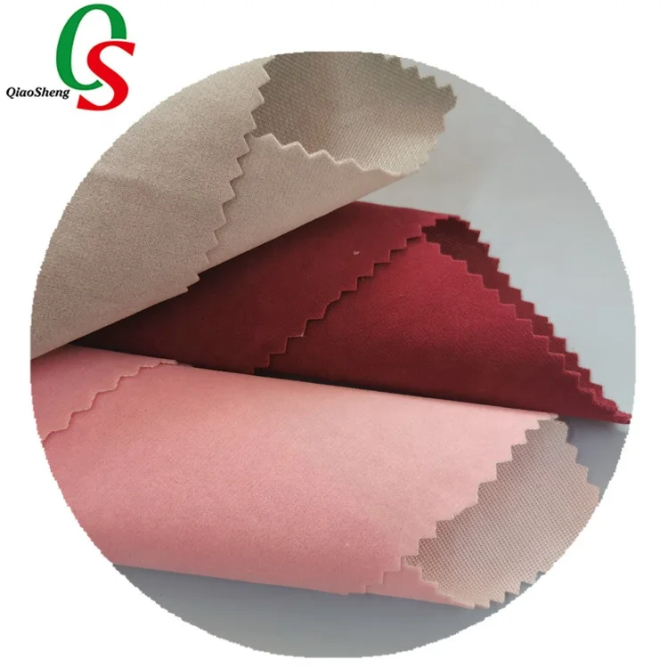 polyester flock material single side viscose velvet sofa warp knit microfiber suede fabric for shoe
