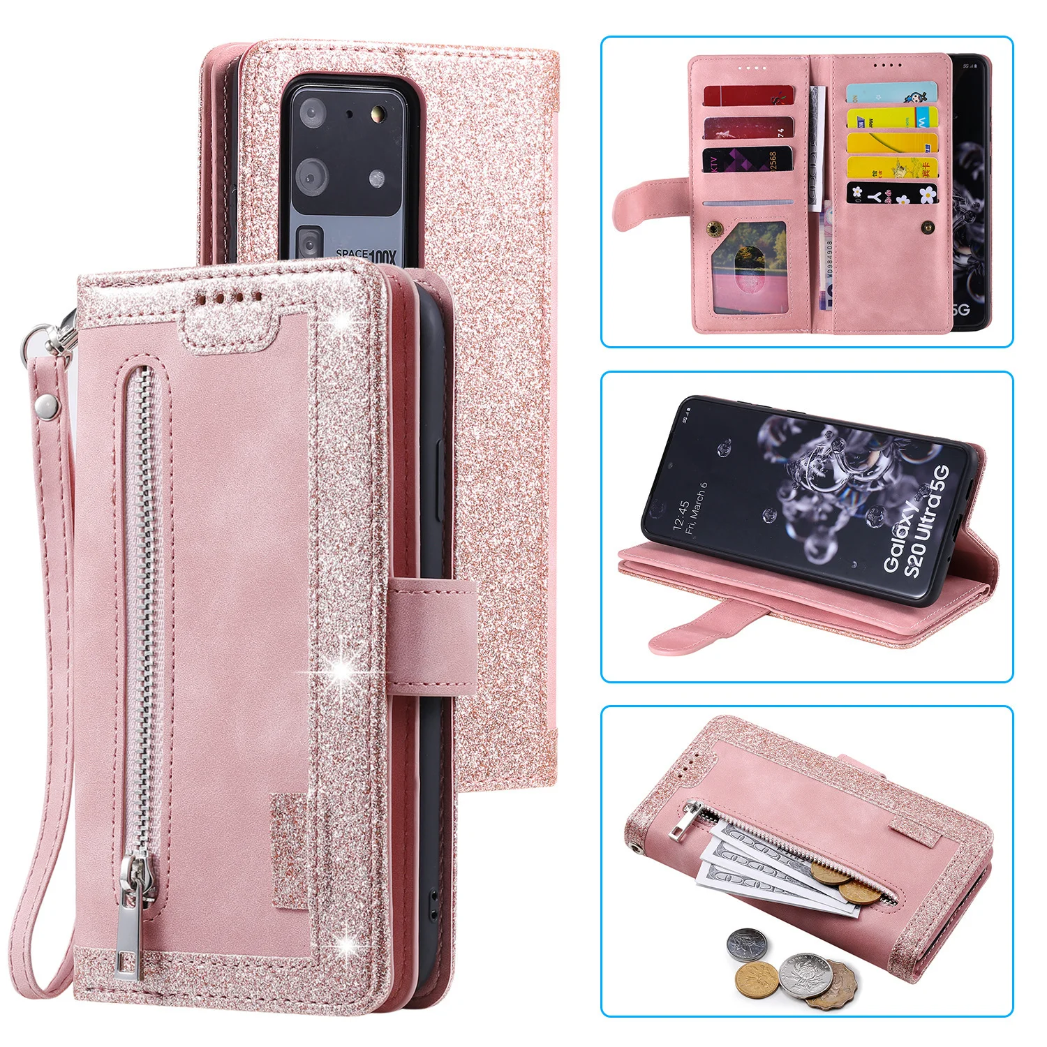 For Samsung S20ULTRA New 9 Cards Zipper Flip Leather Case For Samsung S20 FE A51 S8 Wallet Book Phone Case