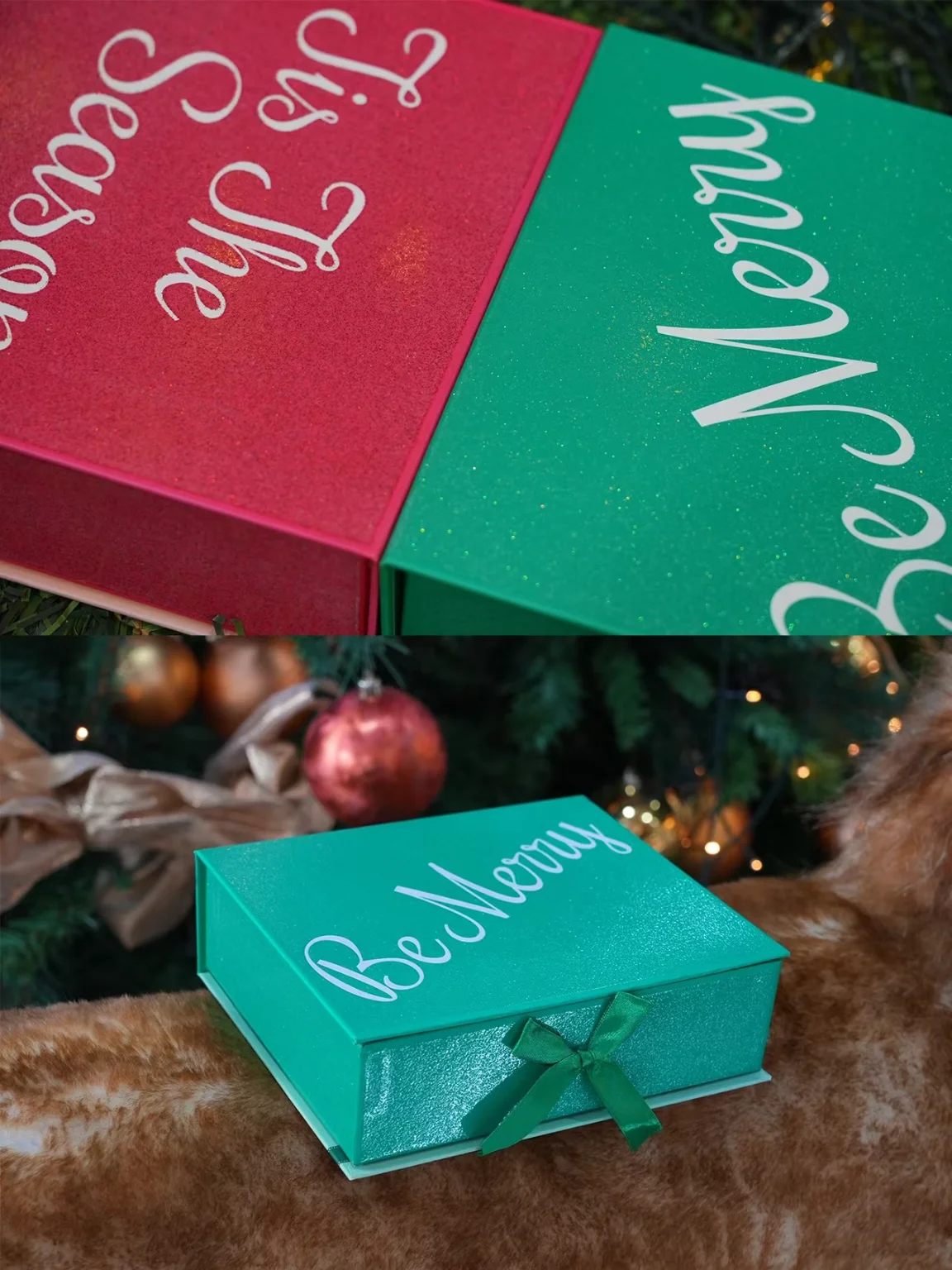 Customized logo Paper Cardboard Christmas Hamper Packaging Magnetic Paper Boxes Eve Gift Boxes Christmas Box with ribbon