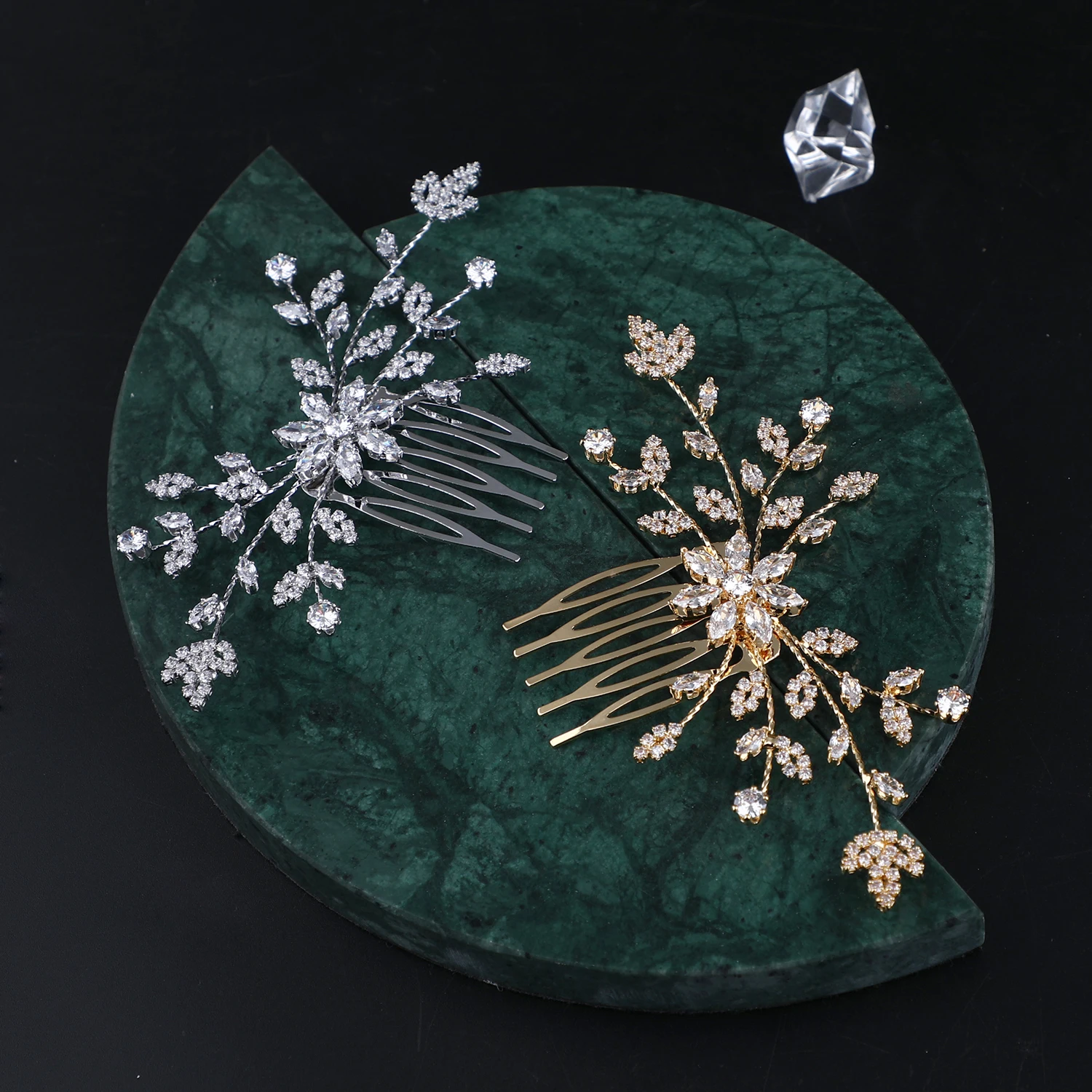 Gold Plated Wedding Bride Hairband Jewelry Flower Headpiece Floral Hair Accessories Bridal Hair Combs