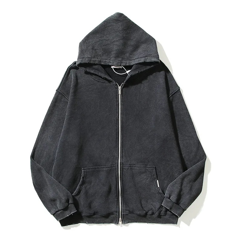 H5342 High Quality Low OEM MOQ Custom Distressed Washed Hoodies Oversized Zip Up Hoodies