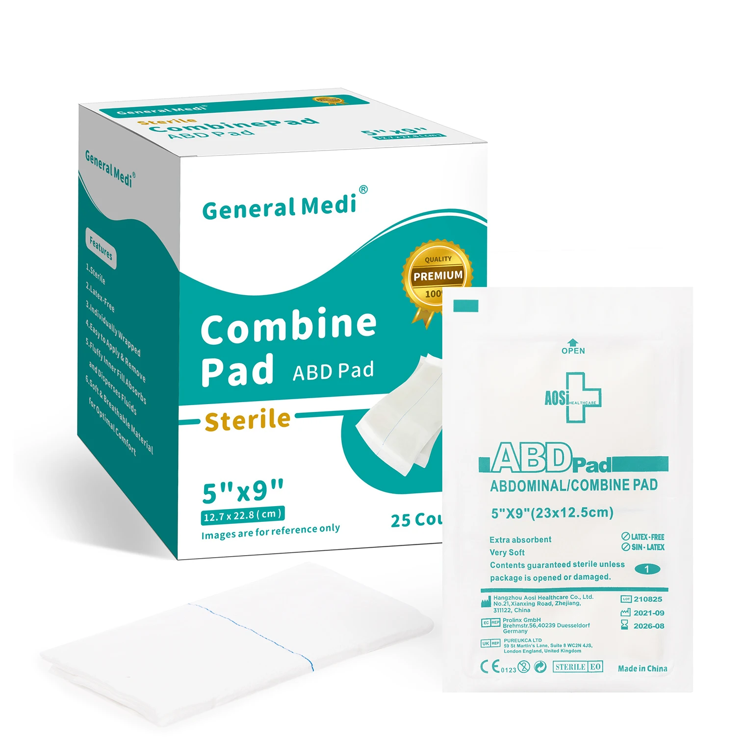 Лидер продаж 25 упаковок 5x9 стерильные комбинированные прокладки для брюшного пресса абсорбирующие рентгеновские медицинские марлевые