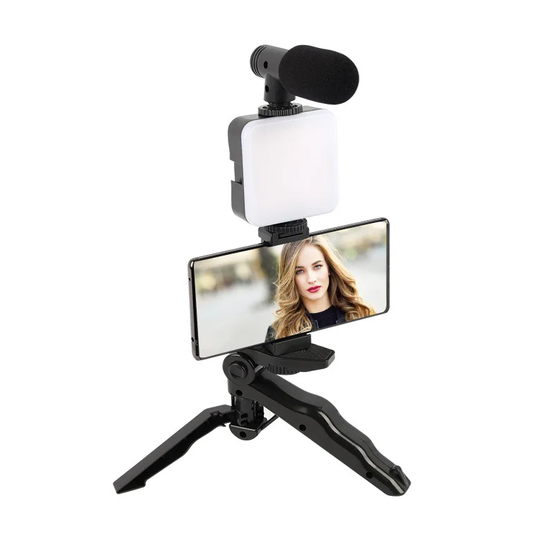 Live Vlog equipment with light mini microphone Recording microphone tripod set for pc laptop phone