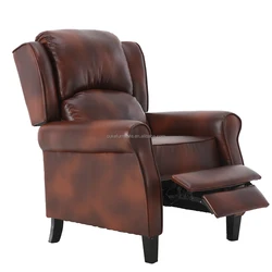 Wing Back Faux brown leather living room single recliner sofa