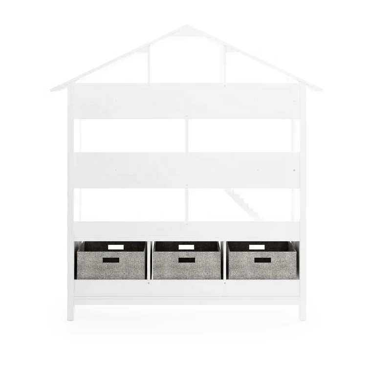 Modern Wood House Shaped Children Kid Bookshelf Bookcase with Drawer, Book Organizer Shelf Toy Storage Rack Cabinet for Children