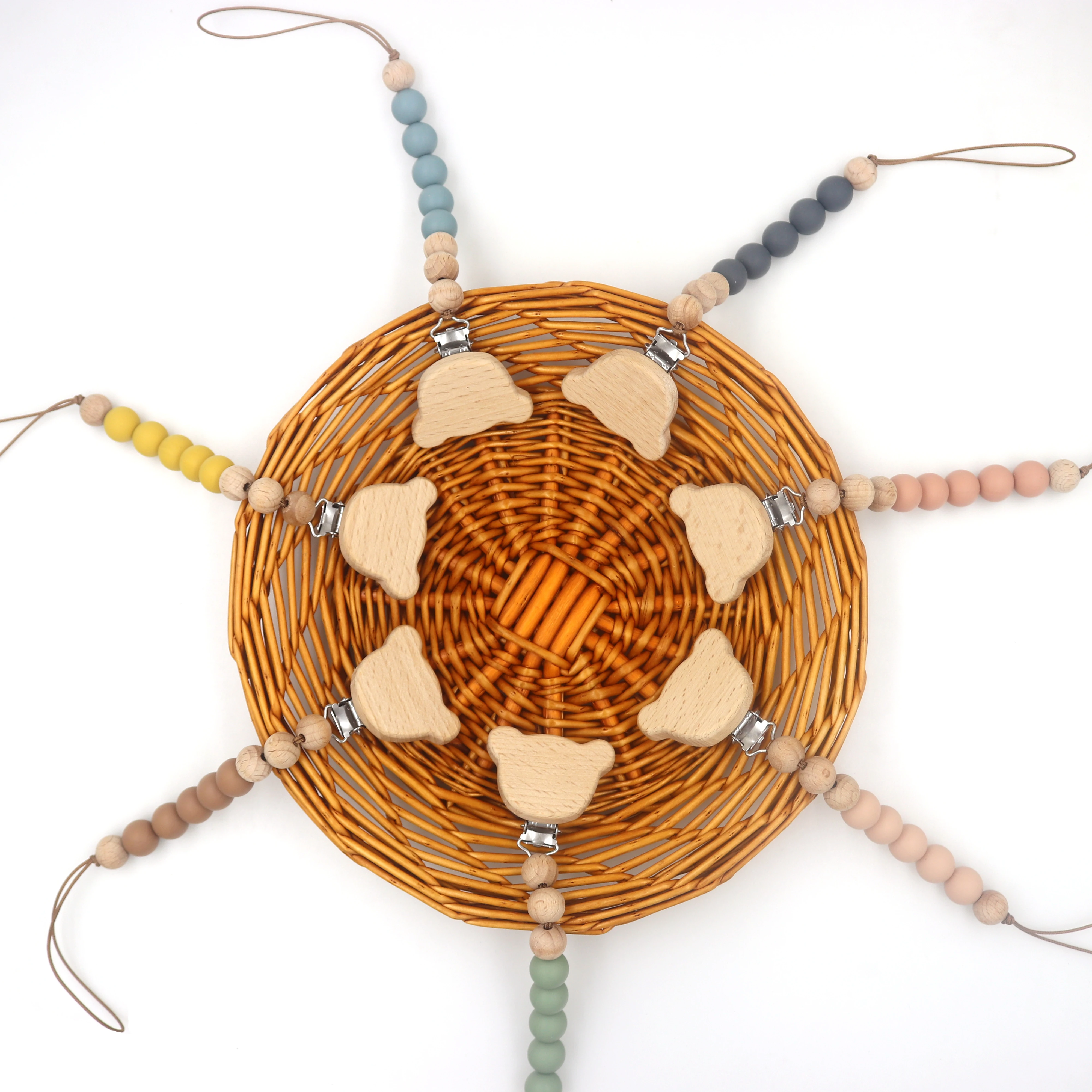 Hot sales Custom Wooden Baby Silicone Beads Pacifier Chain Dummy Clips Pacifier Clips