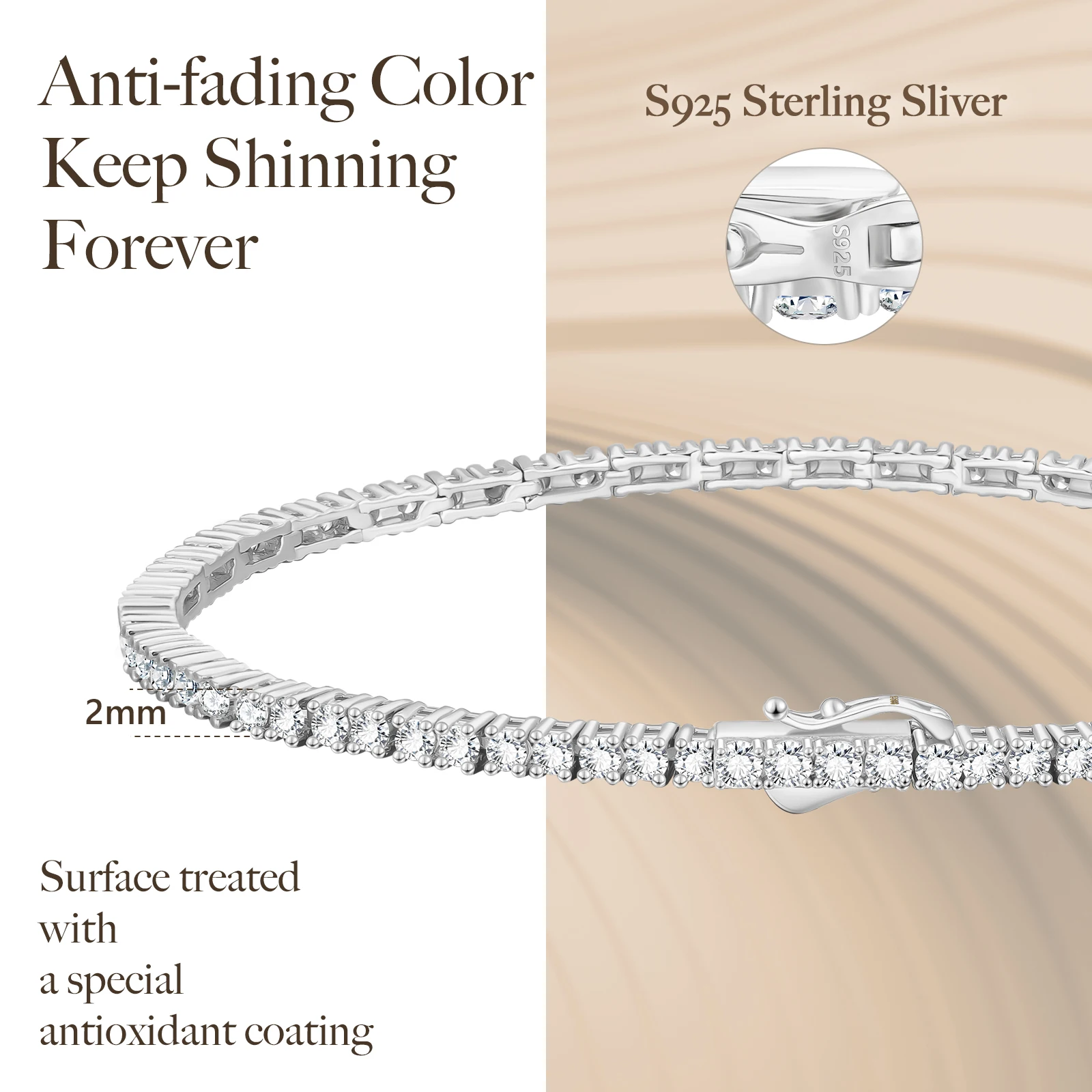 2mm 3mm Cubic Zirconia 925 Sterling Silver Bridal Wedding Jewelry 14K White Gold Plated Women Men Diamond 5A CZ Tennis Bracelet