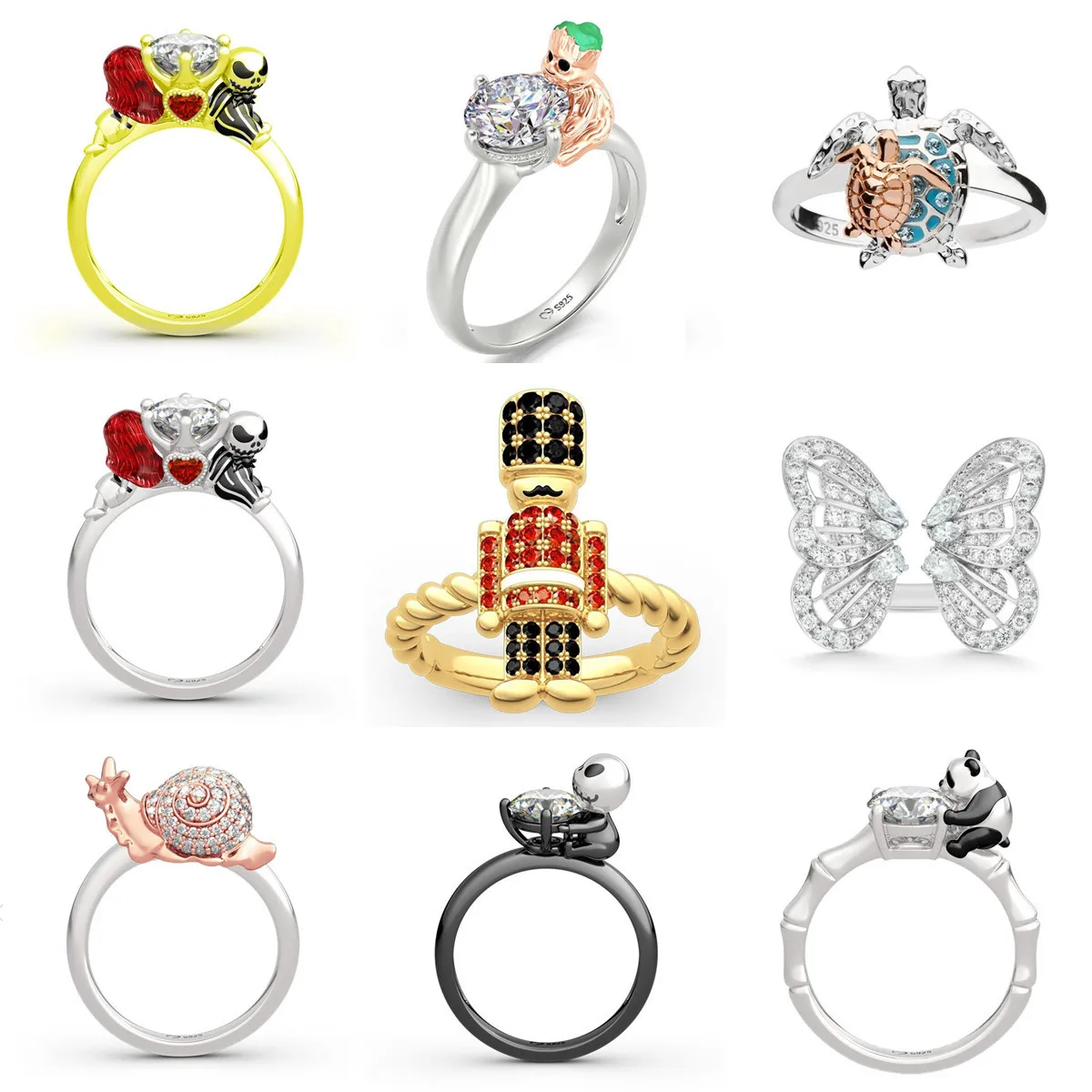 Jachon Simple Ins personality Panda hug zircon bamboo opening ring niche design temperament ring