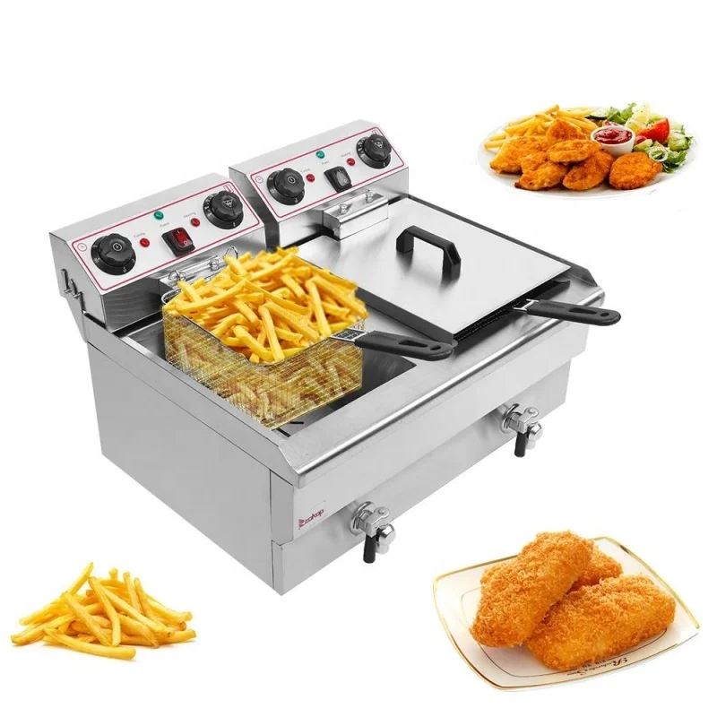 Stainless Steel Double Tank Two Baskets Fryer Equipment 12 L 14L Commercial Electrical Potato Chips Fryer /Deep Fryer Gas