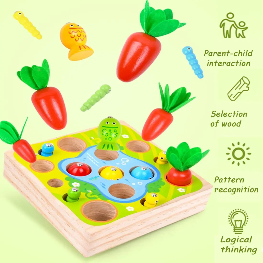 Preschool Educational Toys Radish Set Wooden Catching Game Magnetic Fishing Toys