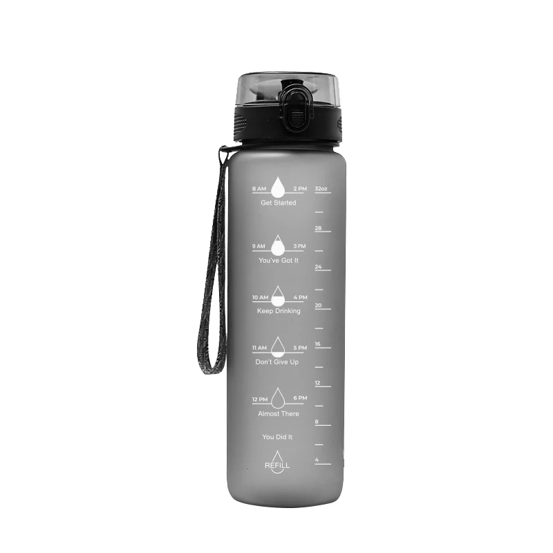 Hiking Water Bottle Frosted Plastic Bottle 1 Liter 32 Oz Motivational Water Bottle With Time Marker Reminder
